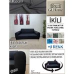 %100 Pamuk Petek Kumaş Çift Kişilik Komple Giydirme 2'li Kanepe, Bohem,porto, Vb Model Koltuk Kılıfı - 120 x 160 cm - Siyah