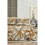 %100 Pamuk Ranforce Çeyizlik Luxury 5d Dijital Çift Kişilik Nevresim Takımı Gold - Ekru - Taş Rengi - 200 x 220 cm