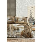 %100 Pamuk Ranforce Çeyizlik Luxury 5d Dijital Çift Kişilik Nevresim Takımı Kale - Ekru - Kahverengi - 200 x 220 cm
