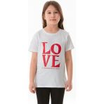 %100 Pamuk Simli Love Yazı Baskılı Kız Çocuk Tişört - Beyaz - 8 Yaş