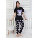 %100 Pamuk Yazlık Kısa Kollu Terletmeyen Yumuşak Kumaşlı Kız Çocuk Pijama Takımı - Siyah2 - 8 - 9 Yaş