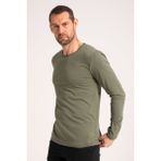 %100 Pamuk Yüksek Kalite Normal Fit Erkek Tişört, Yağ Yıkama (Dirty Oil) Uzun Kollu Yeşil Tshirt