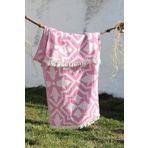 %100 Pamuklu 90x180 Peştemal Plaj Havlusu Lale Desen Jakarlı PEMBE