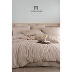 %100 Pamuklu Bej Natural Stripe Nevresim Takımı 3 Parça (ÇİFT KİŞİLİK) Bej 200 x 230