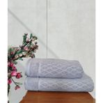 %100 Pamuklu Fulya Banyo Takımı 1 Adet 50X90 cm ve 1 Adet 90X150 cm Boy Havlusu - 90 x 150 cm - 50 x 90 cm - Gri