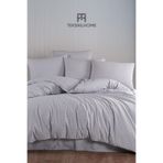 %100 Pamuklu Gri Natural Stripe Nevresim Takımı 3 Parça (ÇİFT KİŞİLİK) Gri 200 x 230