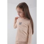%100 Pamuklu Kelebek Nakışlı Kız Çocuk Sweatshirt Taş - 6 - 7 Yaş