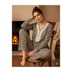 %100 Pamuklu Leopar Desenli Penye Pijama Takımı – Kadın Ev Giyimi LEOPAR M
