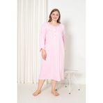 %100 Pamuklu Mevsimlik Uzun Kollu Penye Büyük Beden Anne Geceliği 833 - Standart - Pembe