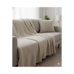 %100 Pamuklu Örgü Desen Koltuk Örtüsü Ve 2 Adet Kırlent Kılıfı 180X240Cm, Bej