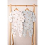 %100 Pamuklu Patikli Ayıcık Desenli Yenidoğan 2'li Tulum Seti 0-3-6 Ay Unisex - Çok Renkli