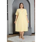 %100 Pamuklu Penye Kısa Kollu Büyük Beden Anne Geceliği 520 - Standart - Sarı