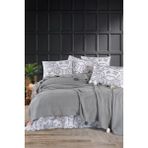 %100 Pamuklu Soho Premium Gri Renkli Tek Kişilik Ponponlu Pike Takımı - 160 x 240 cm