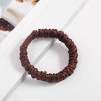 %100 Saf Ipek Küçük Scrunchie Saç Tokası Renk2 - Günlük Pratik Ekstra Elastik Lastikli Simit Toka - 702-Kahverengi - Standart