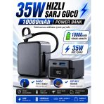 10000Mah 35W Hızlı Şarj Powerbank Lcd Ekran 1 Usb 1 Typec Giriş Typec Kablolu Çıkışlı