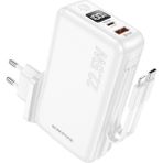 10000MAH Powerbank, Avrupa ve Amerika Adaptörlü Güç Bankası, iPhone ile Uyumlu Şarj Seviyesi LED Gösterli Kompak ve Modern Tasarım BJ39 - Beyaz