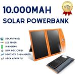 10,000Mah Solar Güneş Enerjili 2 Panelli 1 Type-C - 2 Usb Çıkışlı 20W Hızlı Şarjlı Powerbank