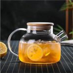 1000ml Bambu Kapaklı Isıya Dayanıklı Cam Bitki Çayı Demliği Cam Sürahi