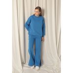 1001MODA Üç Iplik Biyeli Çimalı Yırtmaçlı Bol Paça Kadın Mavi Eşofman - XL