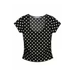 1004 Kadın Pamuklu Kare Yaka Puantiyeli Yan Büzgü Detaylı Crop T-Shirt Bluz Siyah