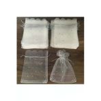 100’Lü Kırık Beyaz Tül Kese Organze Pullu Çerez Kesesi 12X14 Cm (100 Adet)