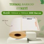 100X100 mm Barkod Termal Etiket 500 Net Sarım 5 Rulo (500 Sarım x 5 Rulo Toplam 2500 Sarım)