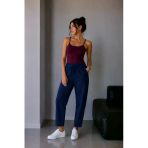 1019 Kadın %100 Pamuk Gabardin Lastikli Bel Havuç Kesim Pantolon Lacivert