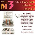 1030 Parça M3 Yıldız Havşa Başlı Vida Civata Somun Pul Seti