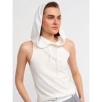 10336 Tek Omuz Kapşonlu Bluz-Ekru