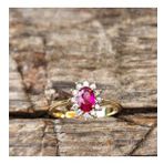 1,05 CT Yakut 0,30 CT Pırlanta (Signty) Taşlı Anturajlı Vintage Tasarım Modern 925 Ayar Gümüş Yüzük