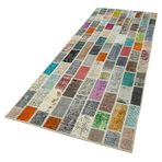 106x301 cm Kırk Yama Mavi Yama Pamuklu Yün El Dokuma Modern Geometrik Etnik Eskitme Desenli Boho Oturma Odası Salon Yolluk Koridor Mutfak Halısı