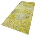 107x257 cm Kırk Yama Sarı Yama Pamuklu Yün El Dokuma Modern Geometrik Etnik Eskitme Desenli Boho Oturma Odası Salon Yolluk Koridor Mutfak Halısı