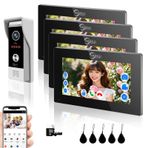 1080P Kapı Zili Kameralı 4 Kablolu Görüntülü Kapı Zili Daire İnterkom Sistemi, 7 İnç Monitör, 3'ü 1 Arada Kilit, TUYA Akıllı Ev Kapı Telefonu Kitleri Villa Ev için (Siyah (1 kapı zili+4 Monitör))