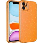 10Line Aksesuar İphone 12 Uyumlu Kamera Korumalı Simli Lüks Zore Koton Kılıf-Turuncu