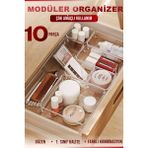 10'lu Çok Amaçlı Çekmece Içi Düzenleyici Set Şeffaf Organizer Makyaj Takı Organizeri