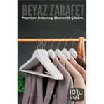 10'Lu Lüks Beyaz Elbise Ceket Askısı - Ergonomik & Kaymaz Plastik Askı Seti - Ahşap Görünümlü 722533