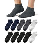 10'lu Pamuklu Dikişsiz Düz Gündelik Klasik Erkek Kadın Sneaker Çorap, Bilek Boy Kısa Spor Koşu Yürüyüş Çorabı 3007 - Siyah - Antrasit - Beyaz - Lacivert - 35 - 38