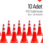 10'lu Pvc Trafik Konisi Seti 90 cm Çift Reflektifli