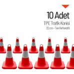 10'lu Tpe Trafik Konisi Seti 32 cm Tek Reflektifli Trafik Dubası
