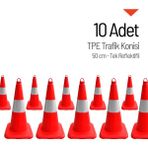 10'lu Tpe Trafik Konisi Seti 50 cm Tek Reflektifli Trafik Dubası