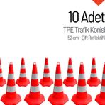 10'lu Tpe Trafik Konisi Seti 52 cm Çift Reflektifli Trafik Dubası