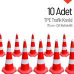 10'lu Tpe Trafik Konisi Seti 70 cm Çift Reflektifli Trafik Dubası