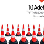 10'lu Tpe Trafik Konisi Seti 90 cm Ağırlıklı Çift Reflektifli Trafik Dubası