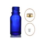 10ML Mavi Şişe Sarı Metal Düz Kapaklı, 24 Adet, Cam Şişe, Esans Şişesi, Yağ Şişesi, Kozmetik Şişesi