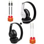 10numara 2 Adet Siyah Beyaz 5.0 Edr P47 Extra Bass Wireless Bluetooth Kulaklık + 2 Adet Aux Tf Kart Girişli