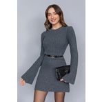 10NUMARAMODA 10 NUMARA MODA Kadın Antrasit Bisiklet Yaka Kloş Mini Fitilli Kışlık Triko Elbise 10NMR2966