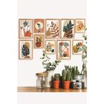 10PARÇA Ahşap Çerçeve Görünümlü Bohem Yapraklar Duvar Dekoru Salon Oturma Yatak Odası Için Tablo Set - 20 x 30
