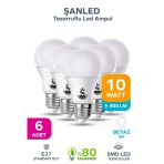 10W Tasarruflu Beyaz Işık Led Ampul 6 Adet