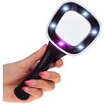 10x Hd Lens 55mm 5 Led 1 Uv Işıklı Kare El Büyüteç Okuma Kauçuk Çerçeve Beyaz