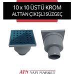 10X10 Üstü Krom Kare Yer Süzgeci – 50'lik Alttan Çıkışlı Gider – Banyo, Balkon, Teras Için Su Tahliye Izgarası